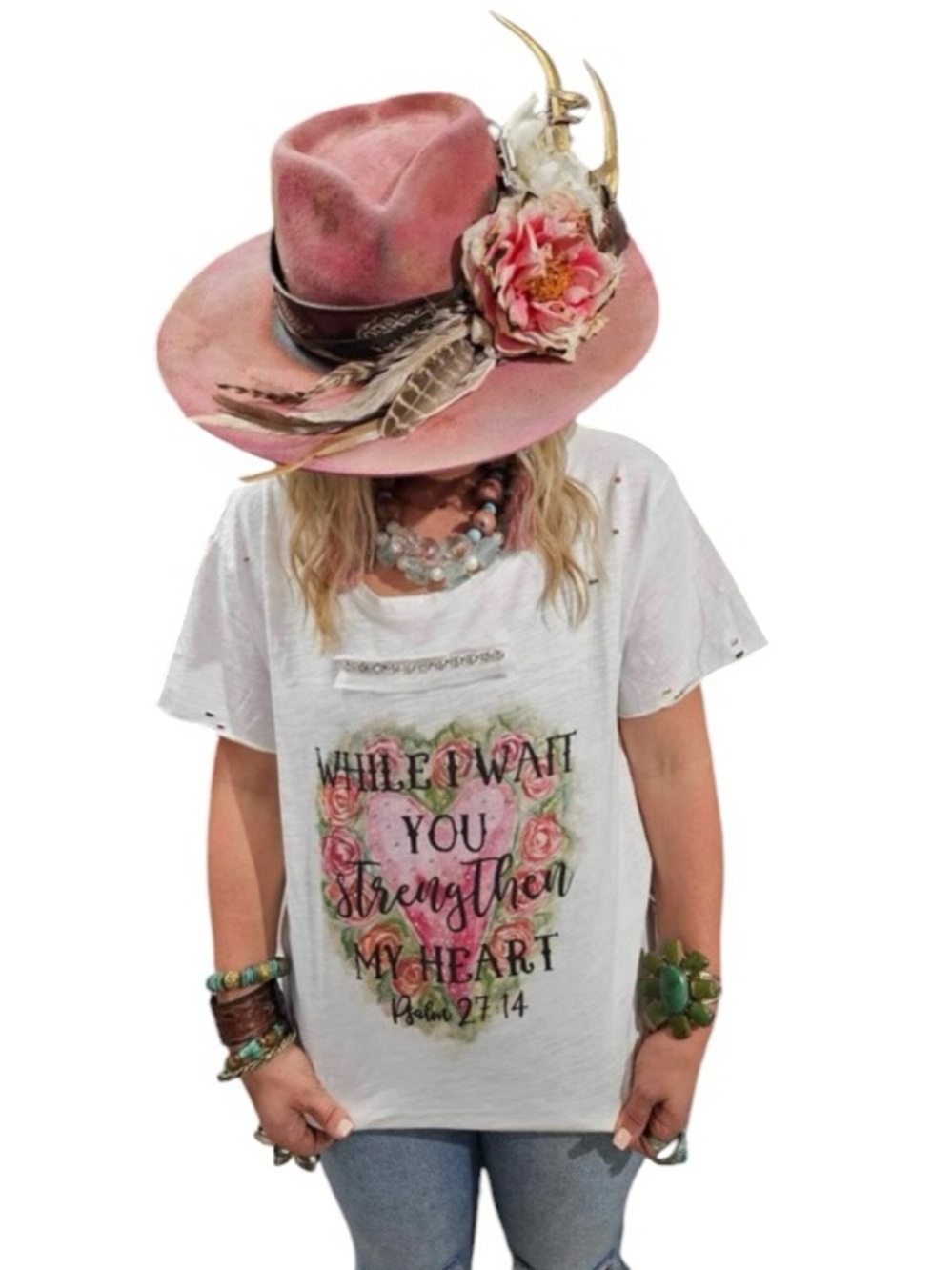NWOT A Rare Bird Strengthen My Heart Tattered Tee White L/XL $56